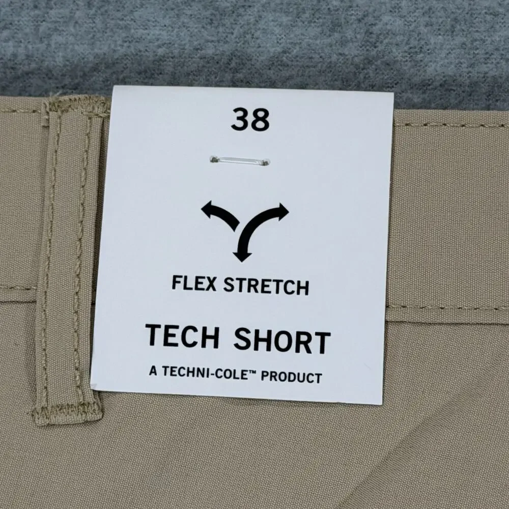 Kenneth Cole Mens 38x8 Slim Fit Tech Shorts Classic Khaki Stretch Flat Front NWT